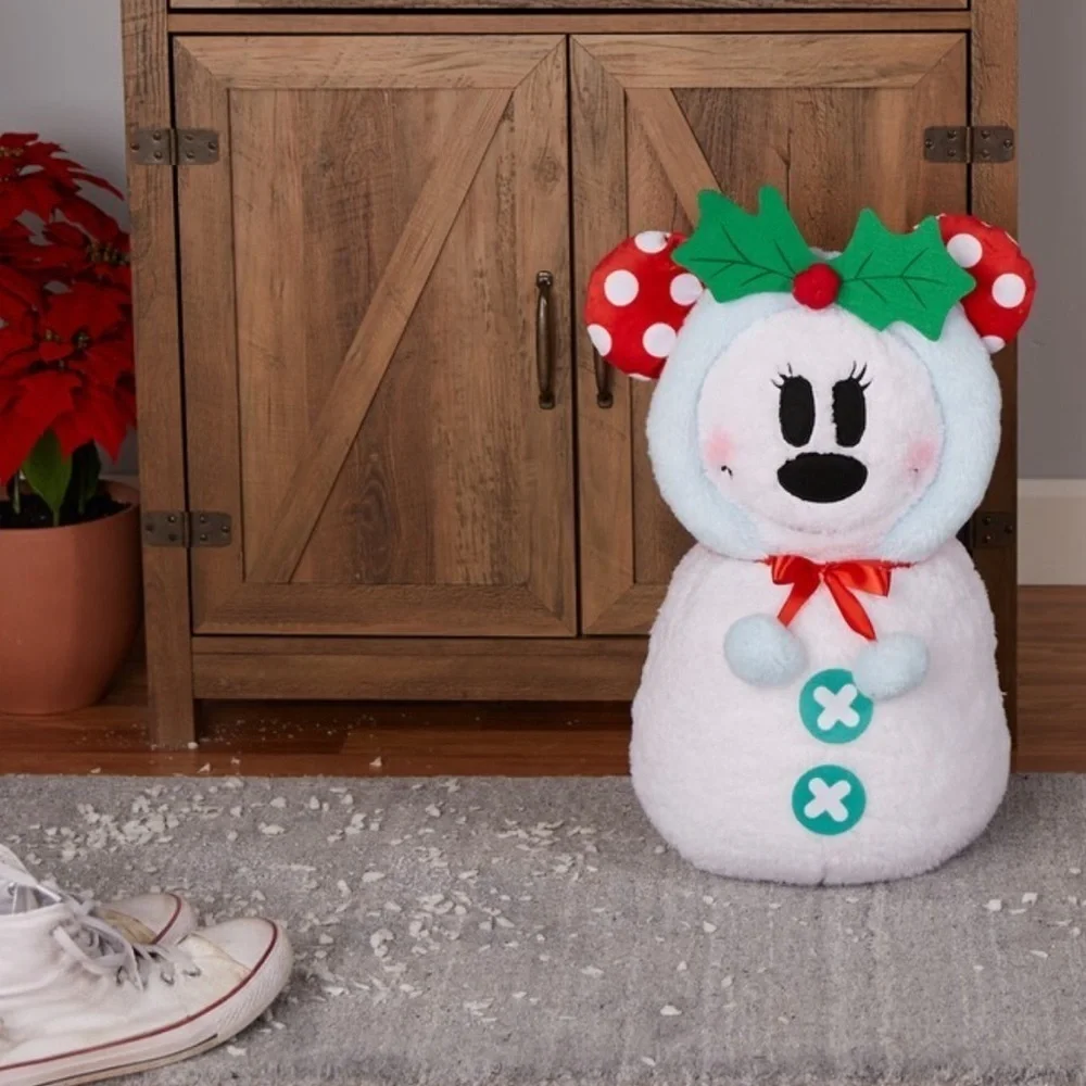 Disney Minnie Mouse Snowman Plush Door Greeter Christmas Decoration NEW 19”